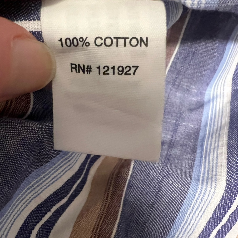 johnnie-O Hangin' Out Shirt Men's Blue Brown White Stripe Short Sleeve M - Picture 5 of 6